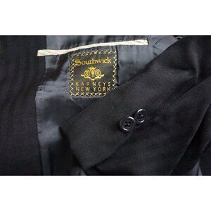 Southwick Navy Blue Herringbone Striped Wool 2 Pc Suit Jacket Pants Sz 42R